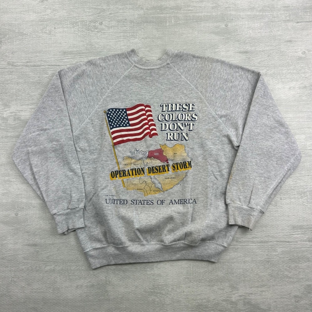 Vintage 90s Operation Desert Storm Sweatshirt Size XL Gray Military Crewneck USA